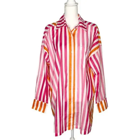 Beach Riot Alexa Pink Orange Swimsuit Cover Up Top Sunset Stripes Large XL NWOT - Picture 3 of 7